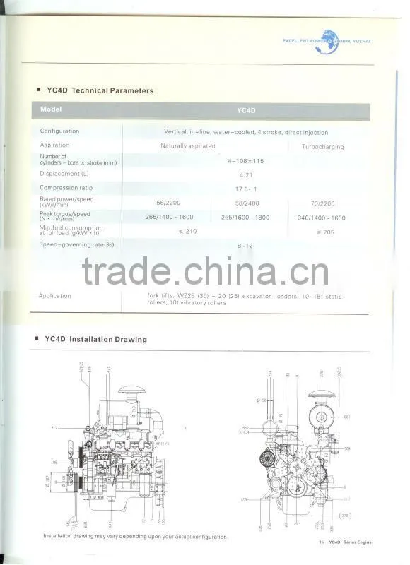 YUCHAI engine assembly YC4D ZL15-20 loaders engine assy 6-8t excavators 5-7t forklifts engine assy