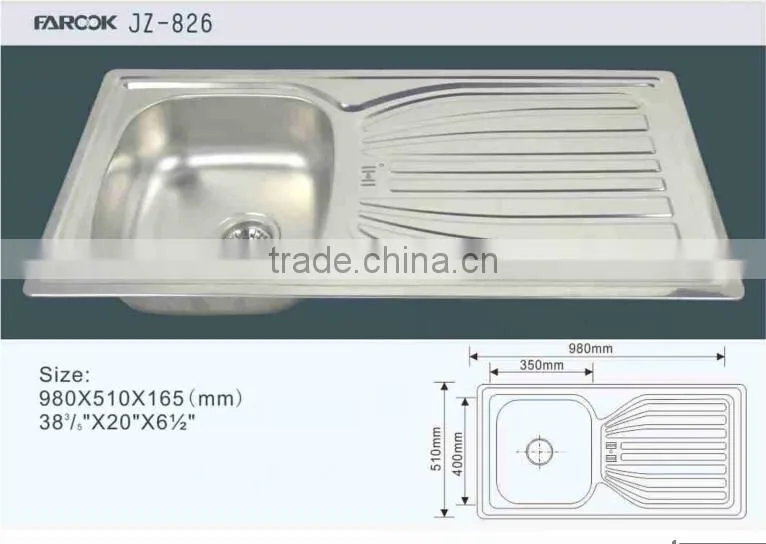 High quality JZ-826 stainless steel kitchen sink with drain board