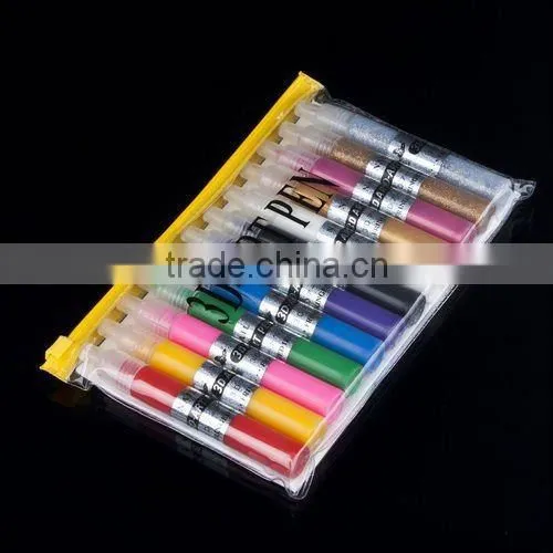 3D 12 Colors Paint Drawing Design Pen UV Gel Acrylic Nail Art Glitter Polish Set