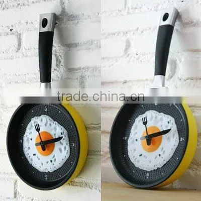 2015 newest frying pan clock pan wall clock noverlty wall clock home decor pan clock promotion clock gift clock kithchen clock