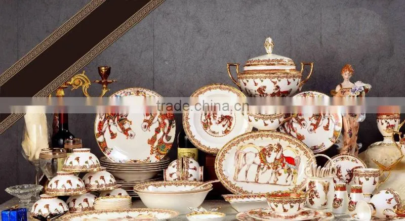 Handsome white horse painting exquisite ceramic bone china dinnerware set