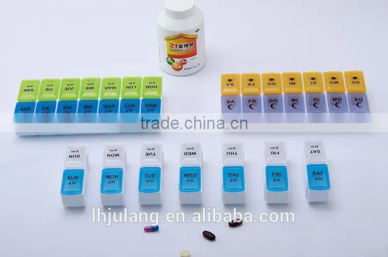 Hot sell plastic 14 compartment pill box / plastic 14 compartment pill box