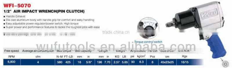 1/2" Air Impact Wrench (Pin Clutch) WFI-5070 Air Tools