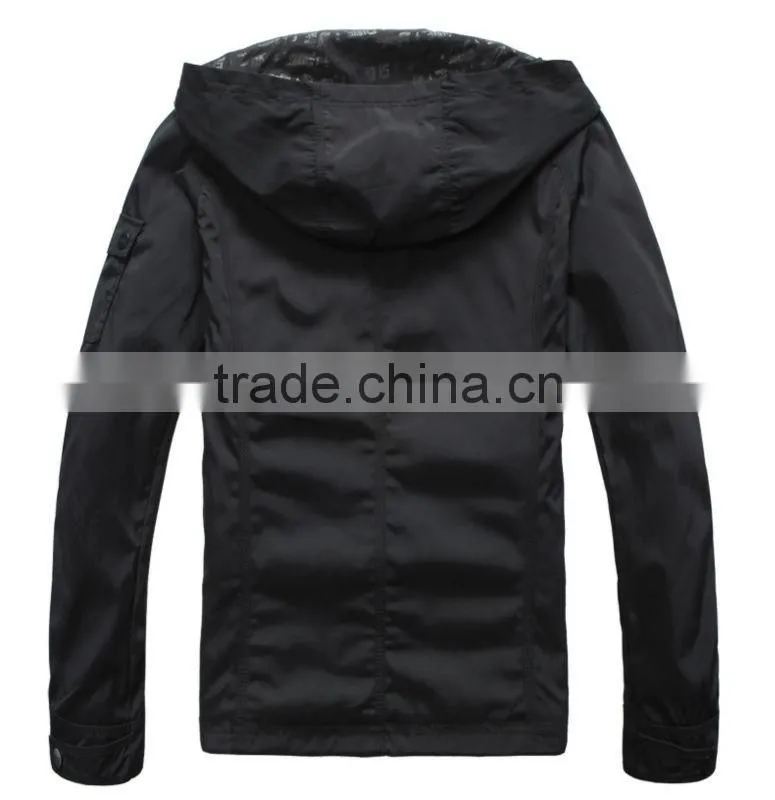 Outdoor black hooded rain jacket