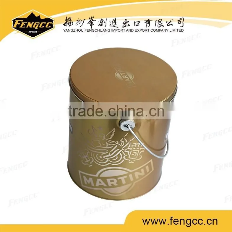 Bucket tin box with metal handle ring in cutom print