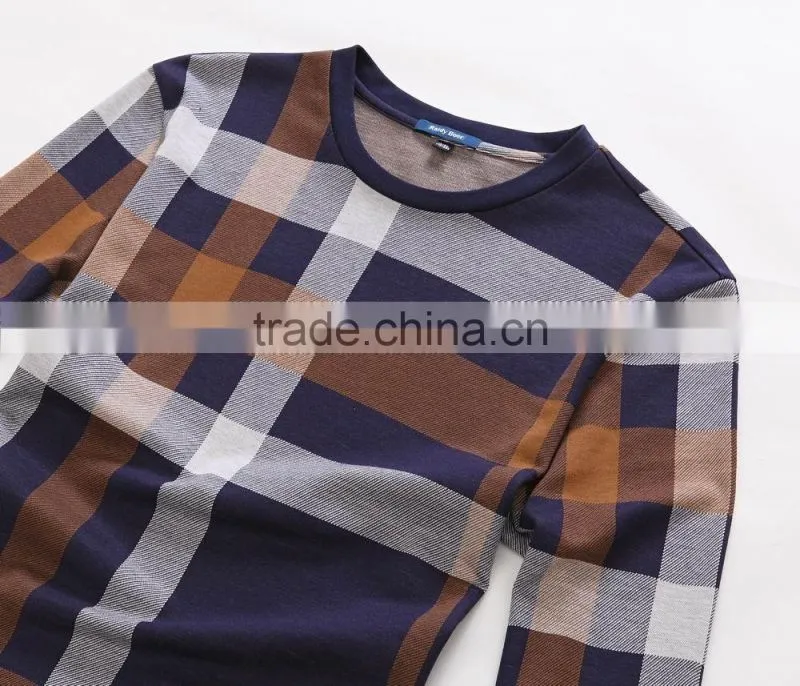 Raidyboer Men's check long sleeve t shirt (cotton/polyester ) with round neck