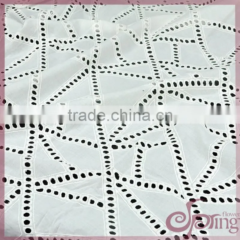 Geometric cotton embroidery fabric, hollow out embroidered metallic cotton lace fabric