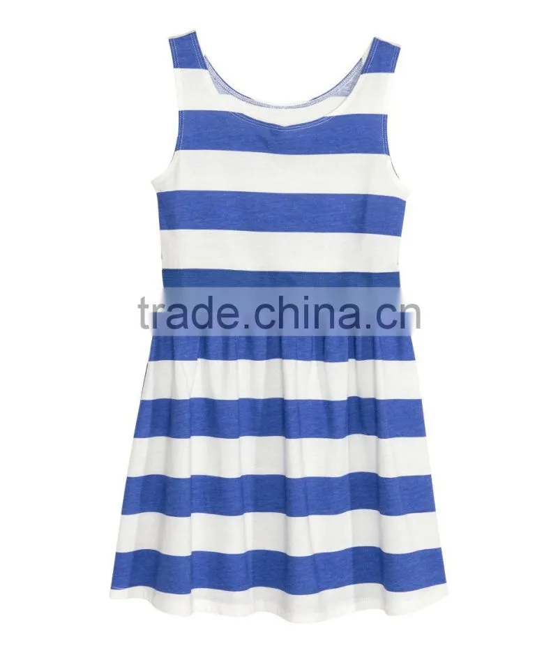 2016 Fashion Children Little Gilrs Cotton Jersey Stripe Print Dress HSD8073