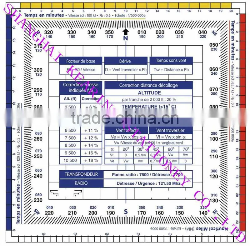 Kearing, flexible plastic square protractor, transparent 1mm thickness plastic square plotter for pilot training #KPP-4
