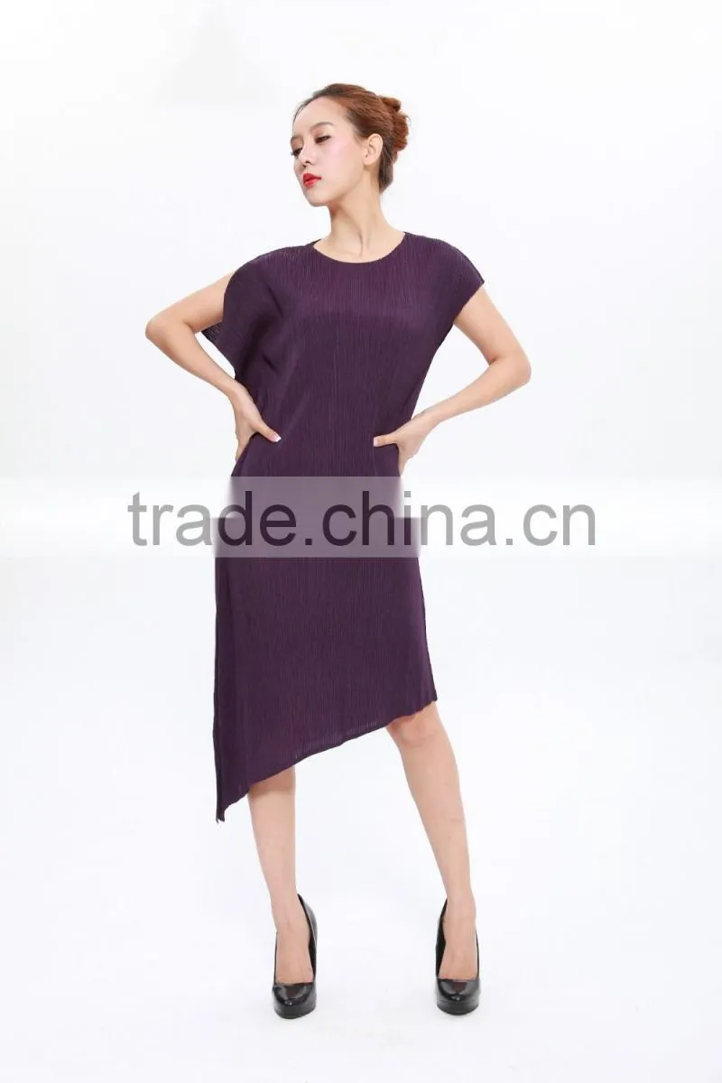 Irregular hem fashionable online store pleated dress for women
