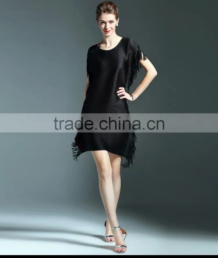 Ladies batwing design pleat tassel fringe fashion dresses