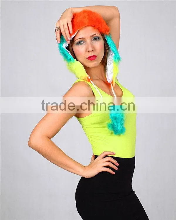 Popular best selling comfortable animal face winter hood hats with pompom
