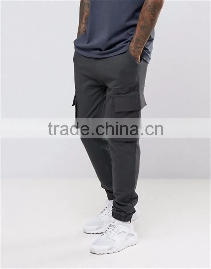 2017 Custom OEM Men Jogger With Woven Cargo Pockets And Taping Fitness Gym Sweatpants