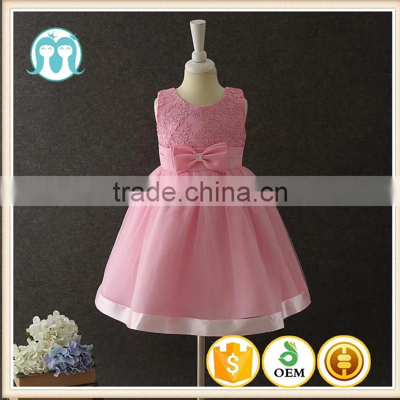 2017 girls dresses children frocks designs pink Lovely Bow-knot Vietnam 1 year baby girl dresses images first Communion dresses