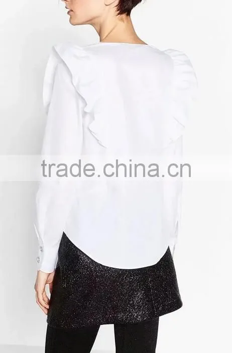 Runwaylover EY2390B Ladies Sexy Deep V-Neck 2017 Falbala Pure Color Blouse