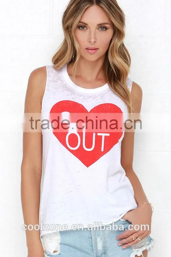 Soft fabric graphic print muscle tank tops wholesale women sleevless tank top 2016