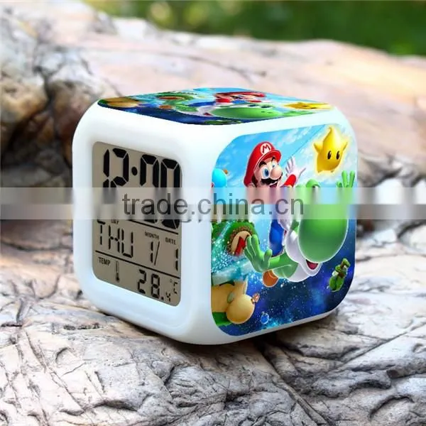 2015 Hot GAME Super Mario LED Alarm Clock, Super Mario Digital Alarm Clock, Super Mario Cartoon Clock for Kids