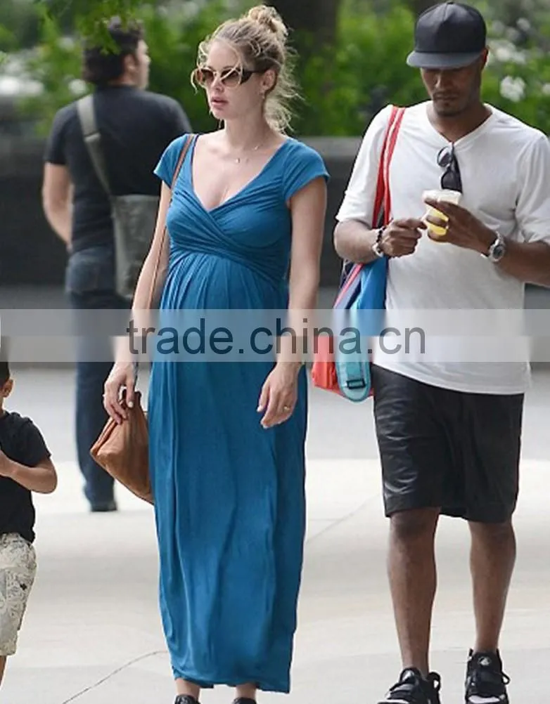 hot sale aqua draped maternity maxi dress pregnant evening dress