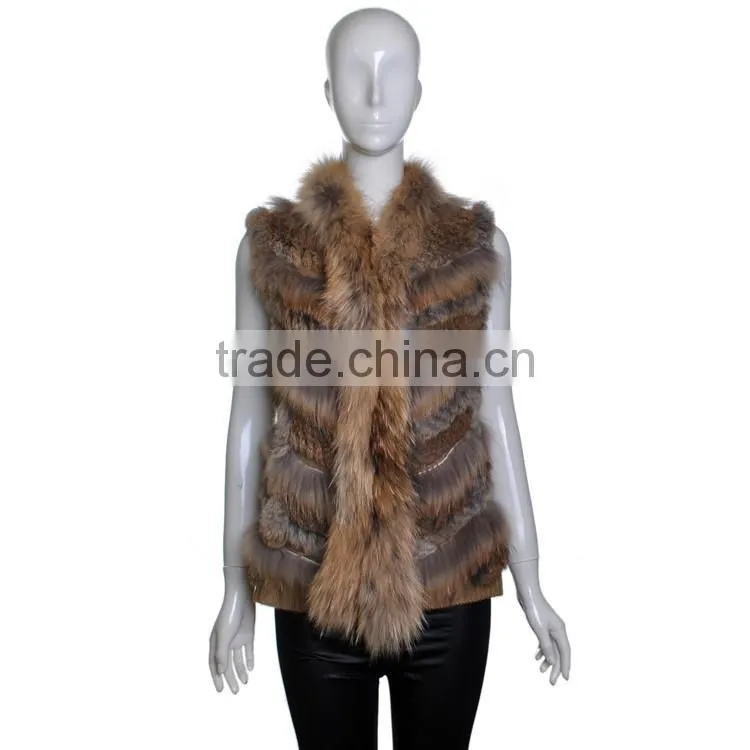 YR645 Unique Design Rabbit and Raccoon Real Fur Vest