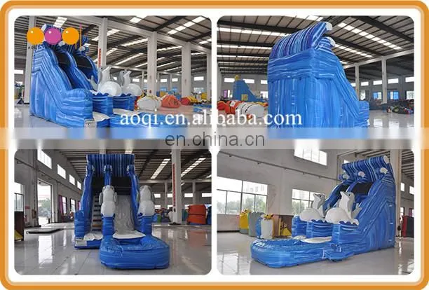 2017 china popular water games dolphin inflatable water slides for lake