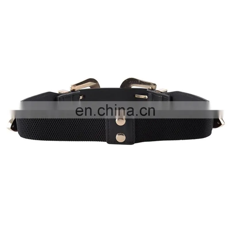 Grace Karin Women Ladies Girls Vintage Fashion Boho Double Metal Light Gold Silver Color Buckle Belt Elastic Band CL010479