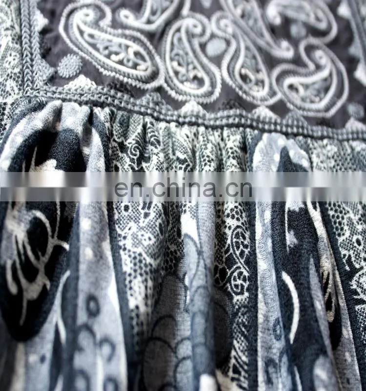 Front Embroidery and Paisley Print Komono Blouse For Women