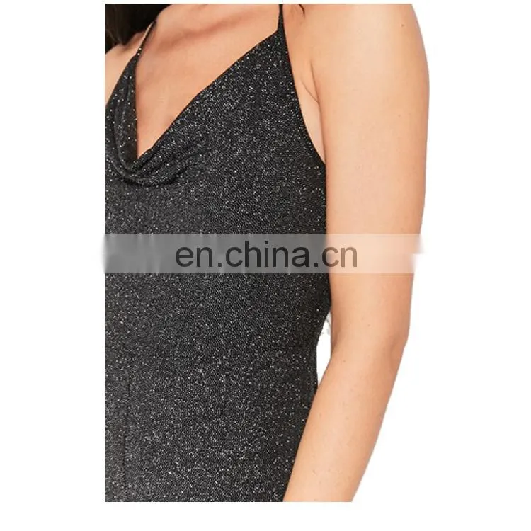 Custom Black Halter Neck Glitter Jumpsuit Casual Clothing For Ladies