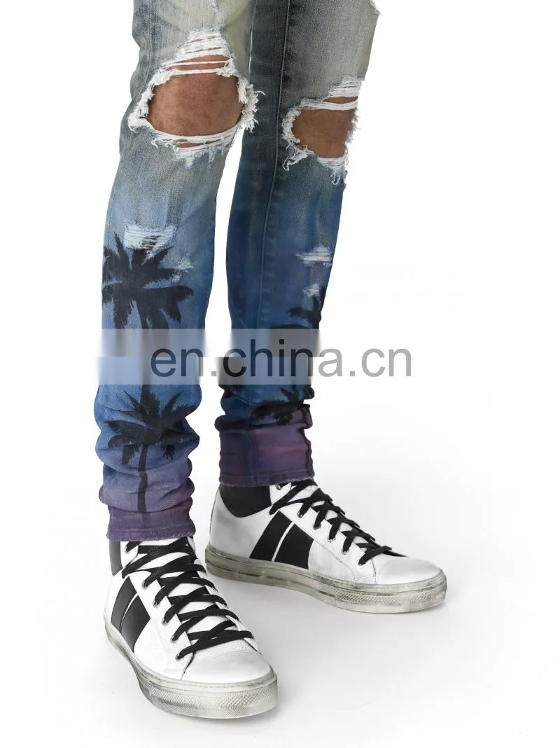 DiZNEW Custom Stretch Denim Palm print Jeans For Men