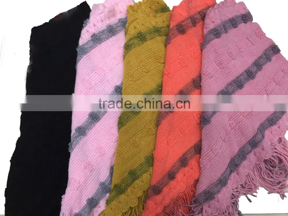 women latest design new fashion style fashion acrylic poncho shawl with tassels