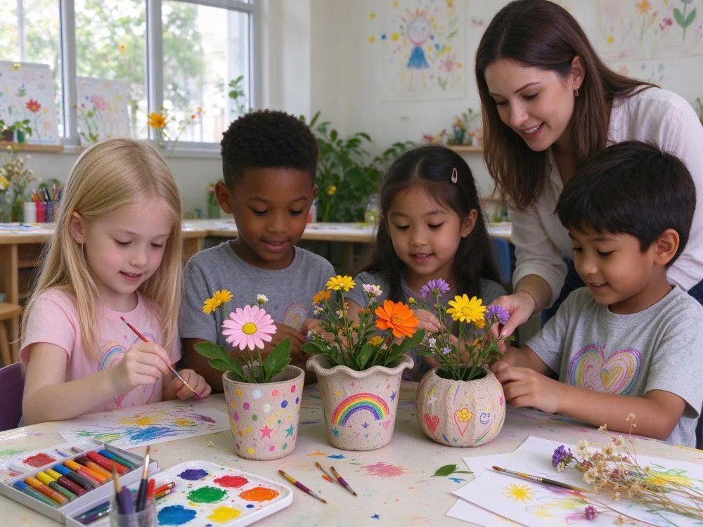 teacher-guiding-kids-flower-pot-painting-class-14