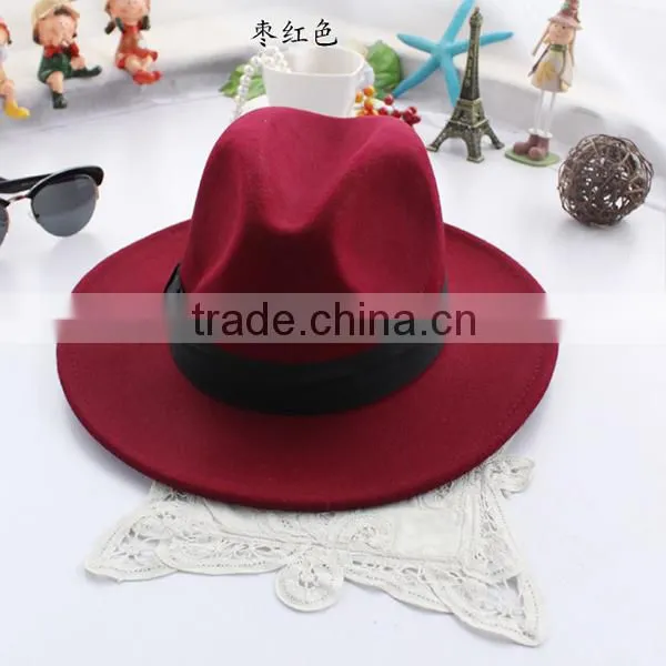 Wholesale as movie Fashion Lady red Wide Brim 100% Wool Felt Fedora Floppy bowknot orange fedora Hats