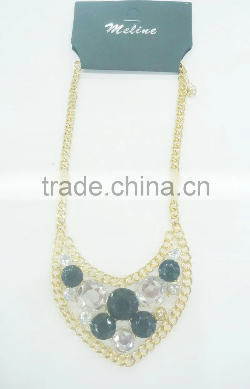 FASHION FILIGREE BIG PENDANT NECKLACE WITH ACRYLIC STONES