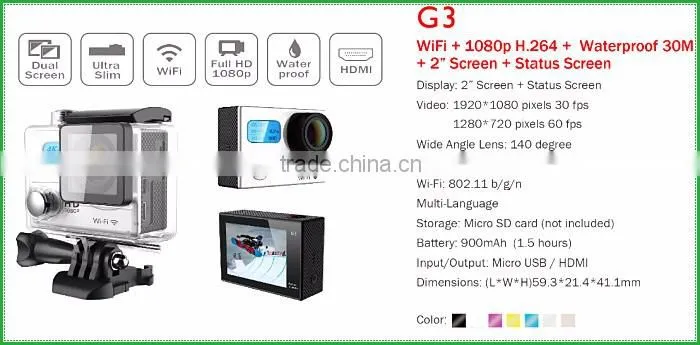G3 Waterprooffull HD 1080P 60FPS 1080P Hd Mini Sport Action mini wifi Sport Action Camera