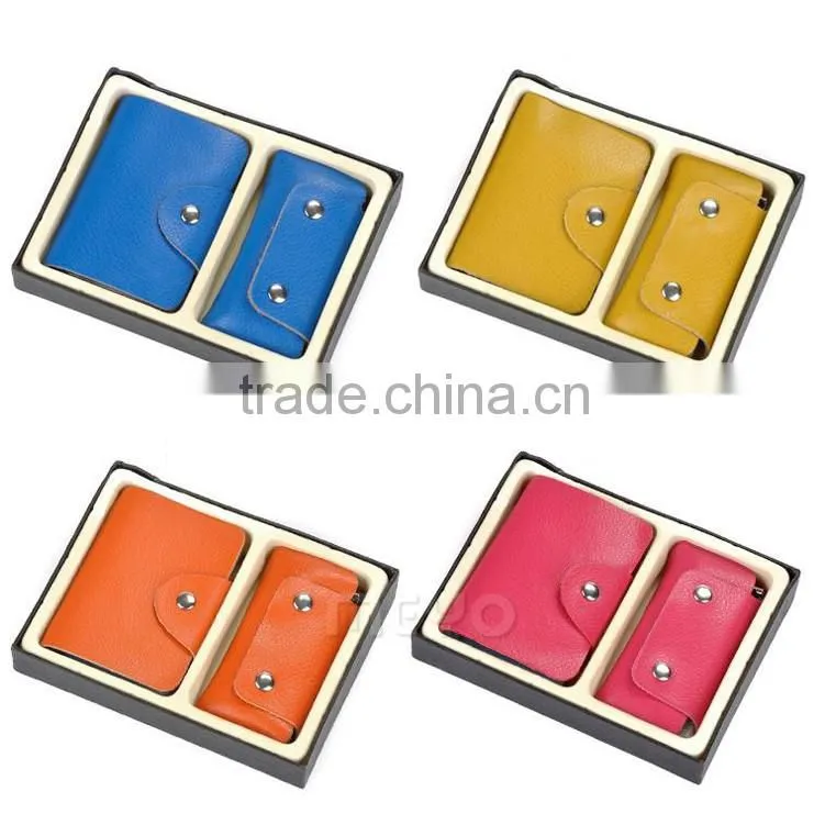 Cheap split soft leather card organizer bag with keychain holder