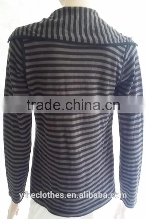 Lady wool knitting wear tailored long sleeve stripe cardigan