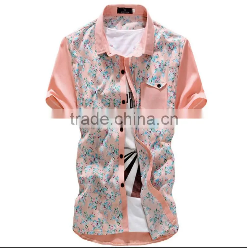 Short sleeve fancy design men shirt with floral printing