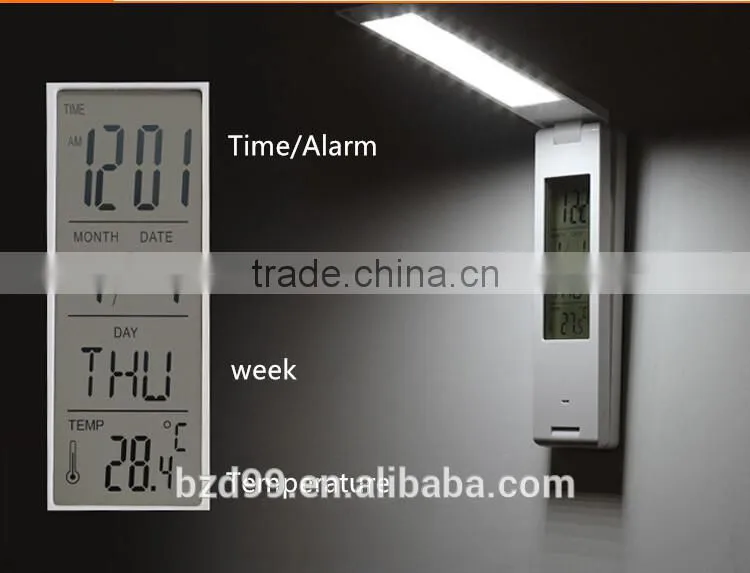 USB Port Recgargeable Flexible Folding LED Desk Lamp with Calendar Timer Temprature and Alarm Clock Functions