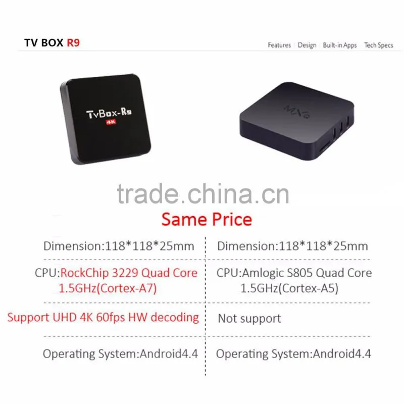 R9 Rockchip RK3229 Quad Core Android TV Box XBMC Kodi 16.0 Android 4.4 1G/8G WiFi H.265 TV BOX