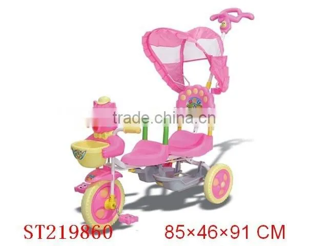 3 wheels hand pushing two seat twin tricycle