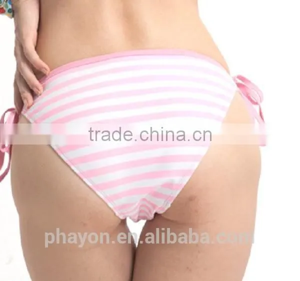 OEM&ODM 2015 tie pink white stripe flirty ruffle bikini brief