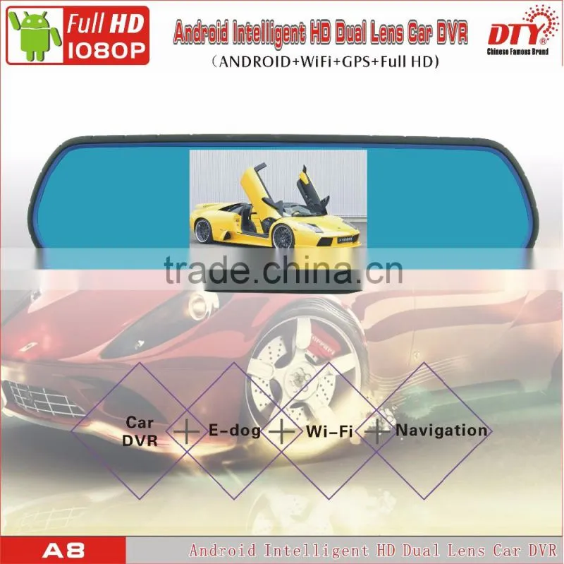 5"Android fhd 1080p car camera dvr video recorder, android rear view mirror car dvr ,GPS Car Navigation Recorder