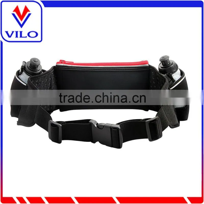 Sports running belt with dual hydration pockets and PVC window waist bag