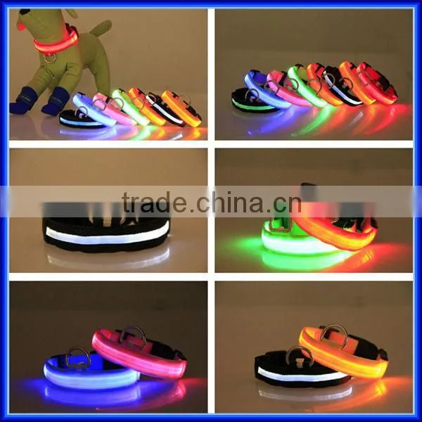 Wholesale Nylon Glowing Various color flahsing light led pet dog collar, electronic waterproof flash light led dog collar