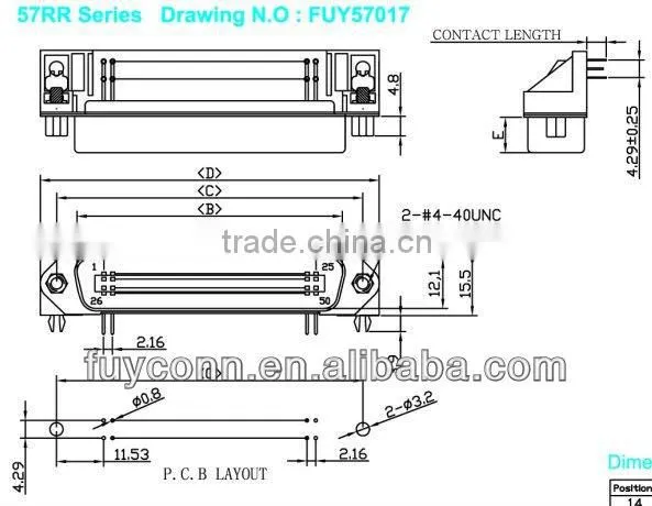 57 Series PCB Mouting 90 Degree Male Centronics Connector Plug DIP Type