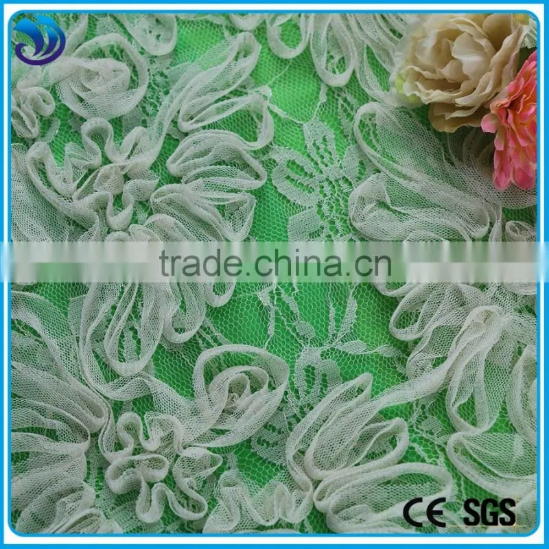 lace embroidery with polyester net mesh ribbon embroidery fabric