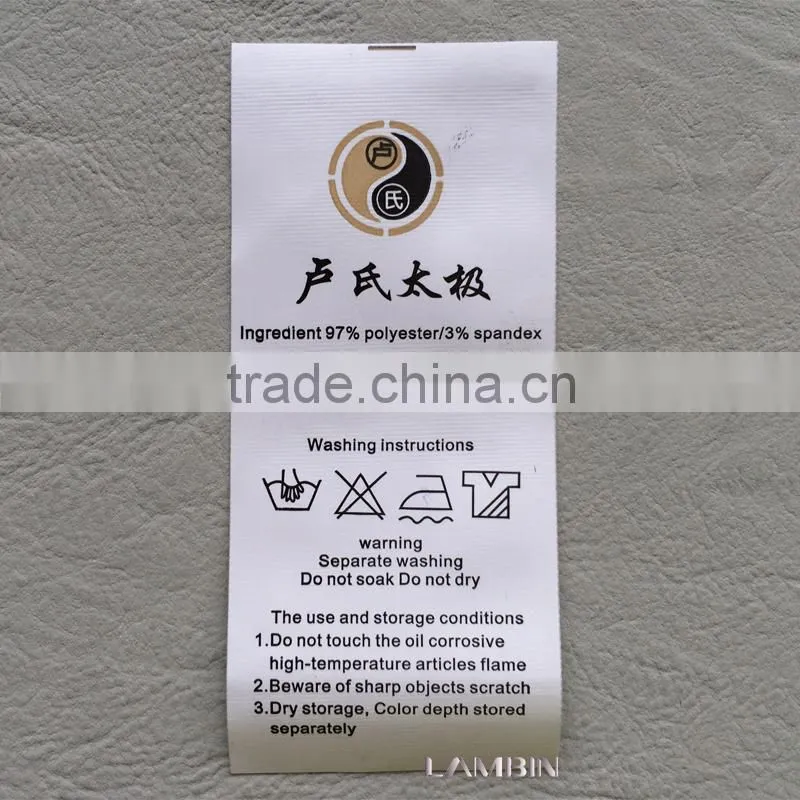 Hangzhou Lambin wholesales garment printed ingredient label washing care tag