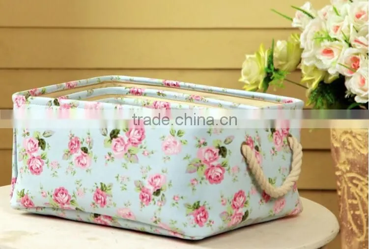 YIWU RODA 100%canvas Small and pure and fresh flower design foldable storage box
