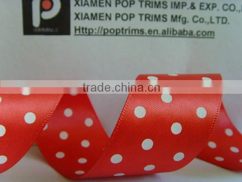 Double face Polka dots printed satin ribbon