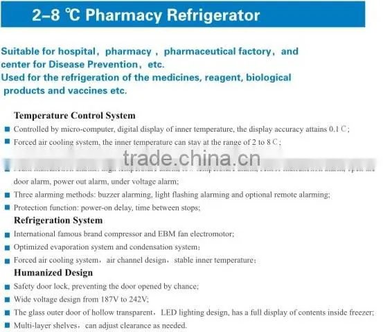 2-8 degree Pharmacy Refrigerator