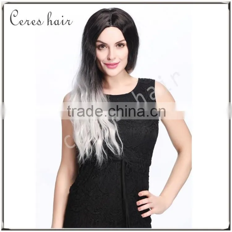 Fashion Gradual Colors Heat Resistant Costumes Wig Ombre Gray Synthetic Wig for Party Long Curly Style